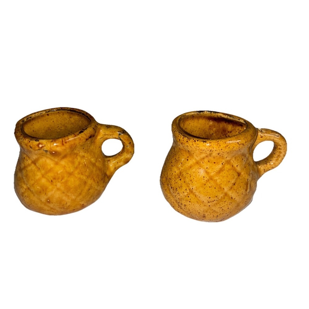 Vintage Miniature Espresso Mug Mustard Glazed Pottery Mini Creamer Handmade (2)